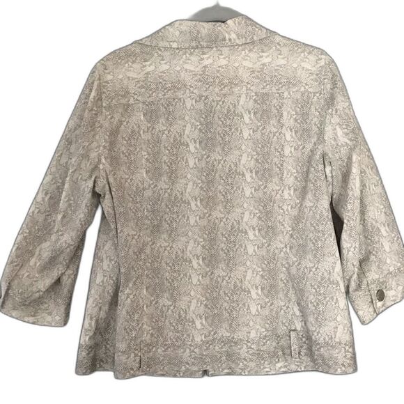 Chico’s Jacket Women Sze 12 Animal Print Cotton 3/4 Sleeves Front Zipper Pockets - Picture 6 of 11